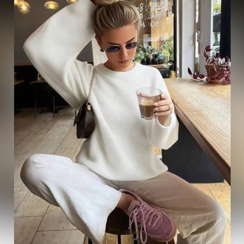 OUT OF STOCK Oversized cozy knit sweater preppy light yellow - Picture 5 of 12